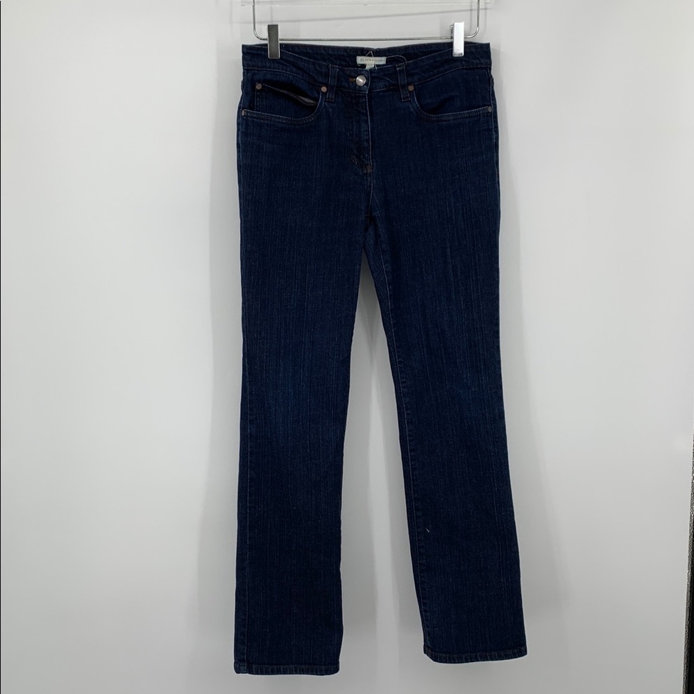 Eileen Fisher straight leg jeans denim dark blue wash stretch cotton mid rise 6